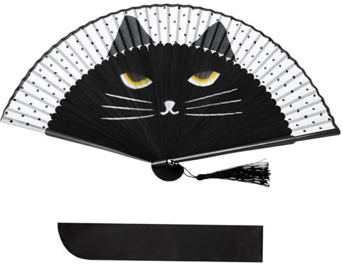 Fächer, Handfächer mit Quaste, Katzenmuster Fächer Klein, Japan/Chinesische Deko Bambus Fächer, Faltbar Handfächer für Hochzeiten, Cosplay, Party, Haus Dekorationen, Sommer Geschenk