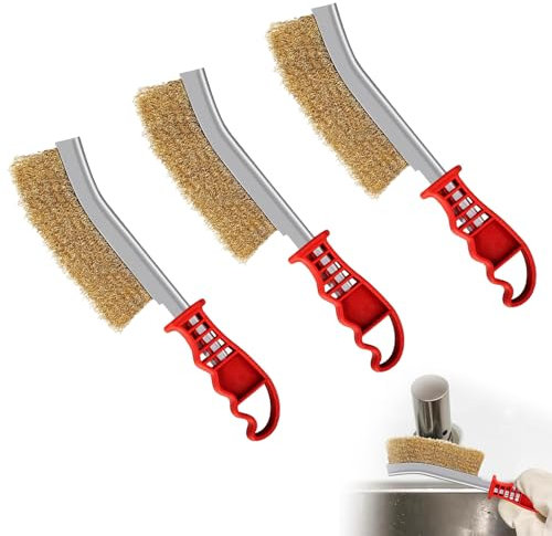 3 Stück Messingbürste Grill,Drahtbürste Messing,für die Reinigung von Schweißschlacken und Rost und Grillrückstände,Grillbürste,Klein Drahtbürsten mit Borsten aus Edelstahl Messing und Nylon