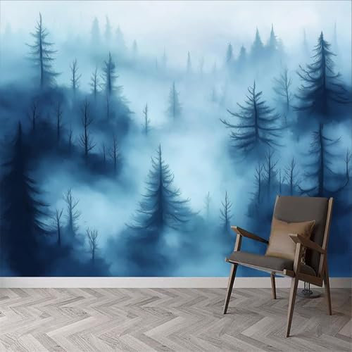 Papier Peint Panoramique Foret Brume Papier Peint Intissé Paysage Naturel Poster Trompe l'oeil Mural 3D Art Décoration Murale Salon Chambre 150x105 cm 5730a
