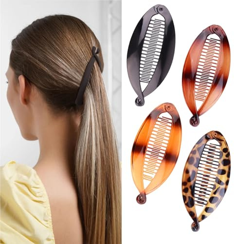 ZUWIJEQ 4 Pcs Fermaglio Capelli Donna Banana,Mollette Capelli Donna,Accessori Capelli,Fermagli per Capelli a Banana Retrò,Hair Clips,Pinze a Coda di Pesce Ragazze per Sport