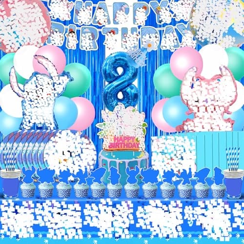 100pcs Lil Und Stitc Geburtstag Deko, Stitc Party Deko, Stitc Geburtstagsdeko 8 Jahre, Stitc Deko Geburtstag, Stitc Luftballon, Partygeschirr, Tortendeko, Stitc Kuchen Deko fur Kindergeburtstag