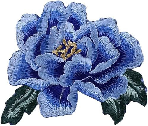 Blue Flower Iron on Patches - Embroidery Lace Flower Applique Sew On Patches, Arts, Craft Rose Patch Badge Embroidered Floral Applique Decorative for Clothing Jackets, Backpacks, Jeans