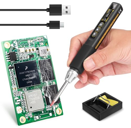 Saldatore a Stagno Portatile con Riscaldamento Rapido in 15 Secondi, Temperatura Regolabile 100-450°C, Alimentazione USB Type-C, Design Leggero e Kit Completo per Riparazioni e DIY