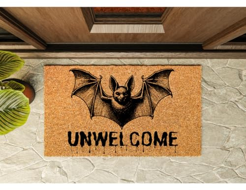 Trendi Coir Door Mat 60 x 40cm – Natural Coconut Fibre Doormat for Indoor & Outdoor Use – Non Slip PVC Backing – Entryway Dirt Trapper Rug – Heavy Duty Front Door Mat (Unwelcome)