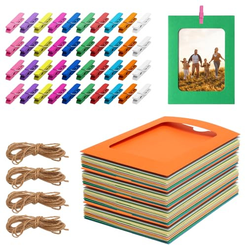 FcaecY 40 Stück Fotogirlande, Girlande Fotos 11,5 * 15,5cm, Bilderrahmen Pappe mit klammern, Papier Fotorahmen Bunte für Zuhause Schule Büro Wand Dekoration