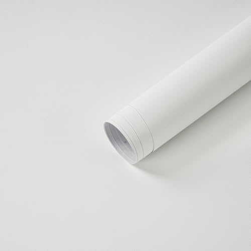 Yomshi Vinyl Wrap Modern White Peel and Stick Wallpaper Matte Sticky Back Plastic Roll 40 x 300 cm Removable Easy to Install Waterproof Contact Paper for Kitchen Countertops Tables Drawers Walls
