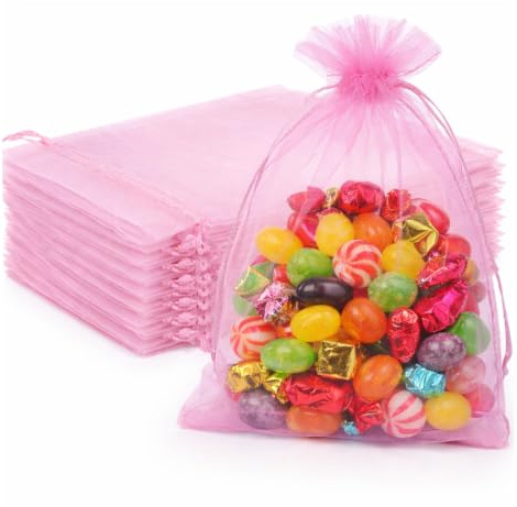RVYEIOP 50 PCS sacchetti organza, sacchetti regalo piccoli 7x9 cm, sacchettini regalo piccoli, sacchetti per gioielli con cordoncino, per gioielli, regali di nozze, Pasqua, San Valentino (rosa).
