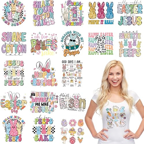 Easter Transfers Ready to Press, 20 Pcs Bible Verse Iron-on Transfers, Faith-Based Holiday Iron on Decals for T-Shirts, Bags, and DIY Crafts
