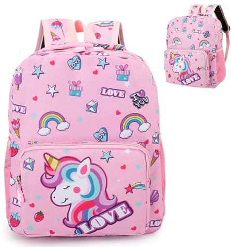 Danbghyuo Einhorn Regenbogen Rucksack, Einhorn Rucksack Mädchen, Einhornmuster Kinderrucksack, Tagesrucksack Taschen Doppel Schultertasche Einhörner Geschenke für Kindergarten/Schule/Outdoor