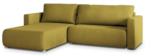 Masseno Ecksofa Turin SR mit Schlaffunktion L-Form, Modern Sofa mit Bettkasten, Wohnzimmersofa, Couch, Soffa, Bettsofa, Couchgarnitur - Gelb, SORO 40