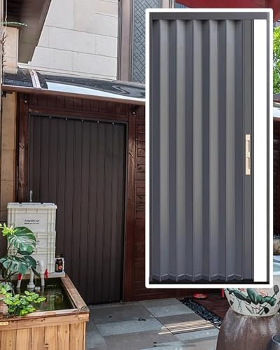 Falttür Innentüren Falttür für Den Außenbereich Abschließbar Aluminium, Wetterfeste Schiebetür für Keller/Garage/Gartenhaus, Graue Faltbarer Einziehbare Trennwand(38x80in (96.5x203cm))