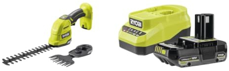 Bundle aus RYOBI 18 V ONE+ Akku-Gras- und Strauchschere RY18GSA-0 + RYOBI 18 V ONE+ Akku-Starterset RC18120A-120CG