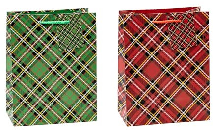 TSI Sac cadeau Série Tartan, lot de 12, taille : moyenne (23 x 18 x 10 cm), N° d'art. 87012