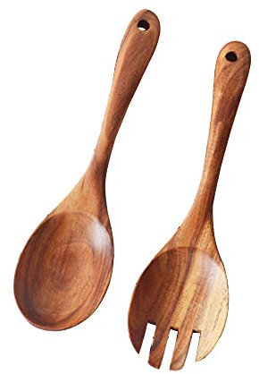 EBILUN Lot de 2 cuillères à salade en bois réutilisables et respectueuses de l'environnement
