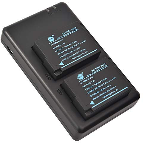 DSTE 2 Piece Battery Set DMW-BLC12 Battery + Dual Charger USB Compatible with Panasonic Lumix DMC-G5 DMC-G6 DMC-GH2 DMC-FZ200