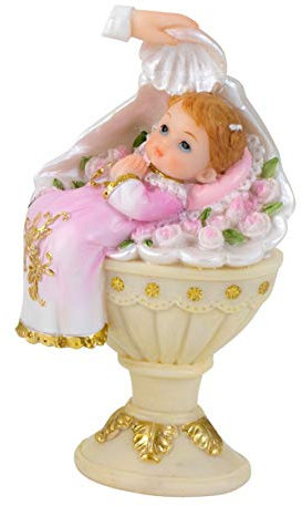 Tortenaufsatz Tortenfigur Dekofigur Baby Tauffigur Taufe Geburt Taufbecken Taufbrunnen | 14,3 cm (rosa)