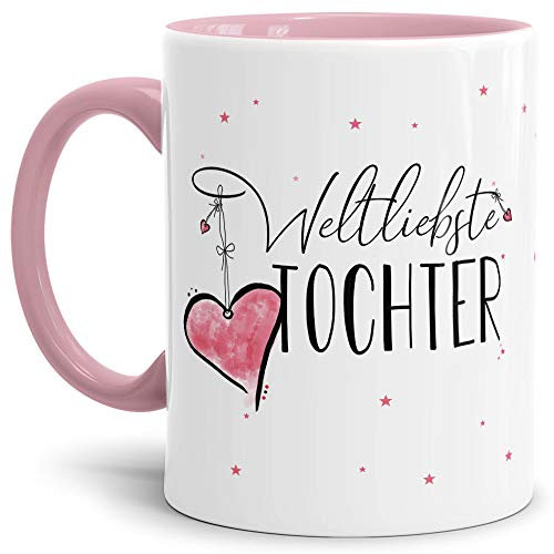 Tasse mit Spruch für die Weltliebste Tochter - Kaffeetasse/Familie/Geschenk-Idee/Mug/Cup/Innen & Henkel Rosa