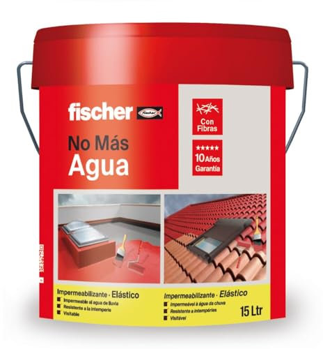 fischer - Pintura Impermeabilizante con Fibras | Resistente al Agua y Exteriores | Protección Elástica y Antideslizante | Ideal para Terrazas y Techos | 15L (Cubo 20kg) | Terracota