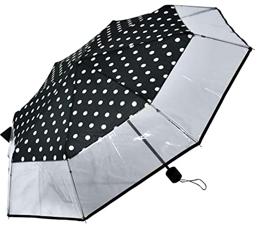 Falconetti Regenschirm, transparent, faltbar, für Damen, kleiner Regenschirm, kompakt & leicht, transparent und schwarz, kleiner Regenschirm transparent