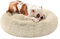 Feandrea Hundebett flauschig, Katzenbett, Donut Kissen, waschbar, Polsterung in der Mitte herausnehmbar, Langer Plüsch, 80 cm Durchmesser, Ombré-Khaki PGW040S01