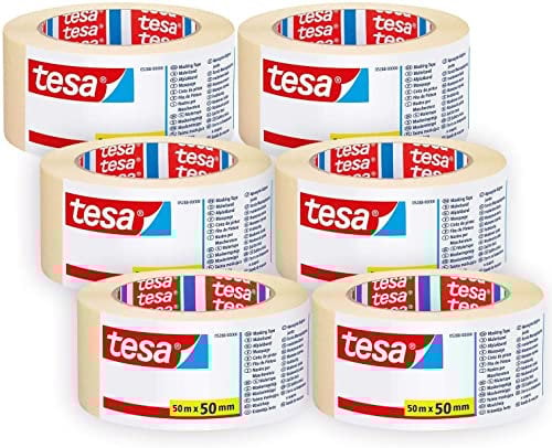 6 Rollen tesa Malerband Basic 5288, 50mm x 50m, Malerkrepp Basic, Kreppklebeband