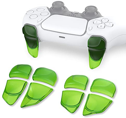 PlayVital Bouton Manette pour ps5 Gâchette Protection pour PS Portal,Trigger Stop pour ps5 Edge Controller Accessoires Extension，2 Pairs-Vert Transparent