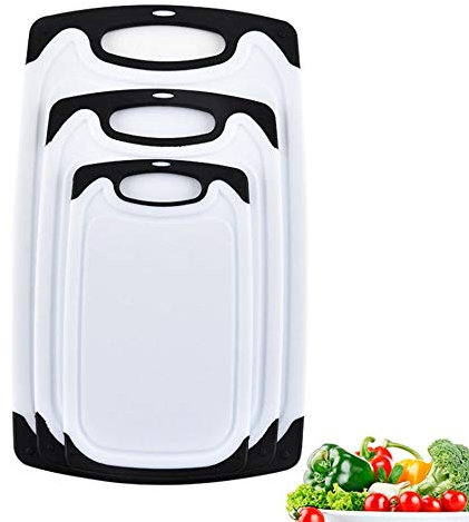 Xample® 3 Pieces Plastic Kitchen Chopping Board Set with Juice Groove Multiple Sizes Marble Pattern Cutting Board FDA Food Grade Hanging Hole Chopping Board