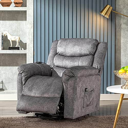 Merax Elektrischer Fernsehsessel Aufstehsessel Relaxsessel Sessel, Massagesessel, Fernsehsessel Liegefunktion Vibration Heizung, Fabric, 86 x 95 x 110 cm (Grau)