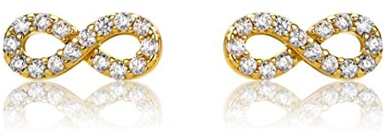 14 Karat 585 Gelbgold Ohrringe Kleine Infinity Unendlichkeit Ohrstecker mit Zirkonia
