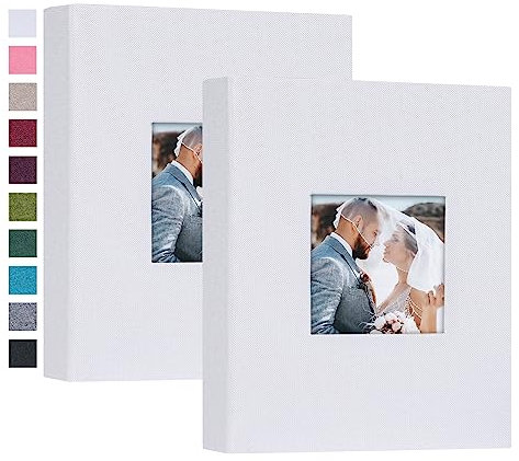 Mublalbum Fotoalbum, klein, 12,7 x 17,8 cm, Leineneinband mit Sichtfenster, Mini-Bilderbuch, jeweils 52 vertikale Taschen für Kunstwerke, Postkarten oder Bilderaufbewahrung (weiß), 2 Stück