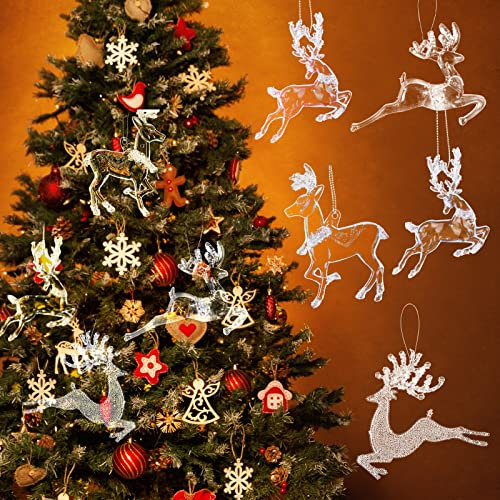 Juego de 12 Adornos Colgantes de Renos acrílicos de Cristal para Vacaciones, Adornos de Navidad Transparentes para árbol de Navidad, decoración Interior del hogar, 2.7 Pulgadas, 3.1 Pulgadas, 4