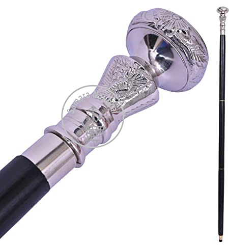 Samara Nautical Vintage Antique Walking Cane Wooden Walking Stick Silver Brass Handle Knob Gift 01