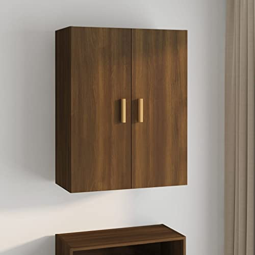 WIFESE Hängeschrank 69,5x34x90 cm 3 Fächern Küchenschrank Für Wohnzimmer Küche Schrank Küchenzeile Wandschrank Badezimmerschrank Badezimmermöbel Cabinet Braun Eichen Optik Eukalyptus mit Türen