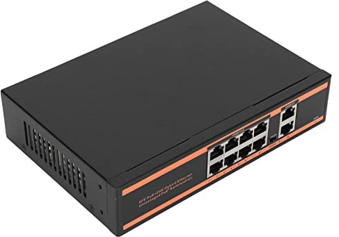 10 Port Poe Switch, Unterstützt Common Switch und 250M Übertragung, 8 Fast Ethernet Poe Ports und 2 Fast Ethernet Ports, Lüfterloses Design für Router, NVR Verbindungen, IP Kameras