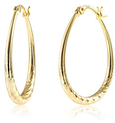 Gold Creolen Ohrringe Damen, 14K Echt Vergoldet Ovale Creolen Ohrringe, Hypoallergen Sterling Silber 925 Creolen Mode Große Creolen Gold, Twist Creolen Tropfen Ohrringe Gold für Damen Frauen
