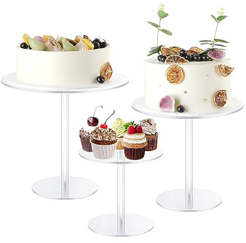 Acryl-Kuchenständer 3er-Set, transparenter Tortenständer, rund, hoch, Kuchenständer für Desserttisch, Display-Set, Cupcake-Ständer, Dessert-Cupcake-Gebäck, Süßigkeiten-Display, Erhöhung für Hochzeit