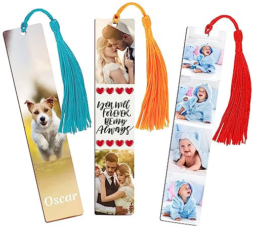 Personalisierte Lesezeichen mit Bildtext, benutzerdefiniertes Foto-Lesezeichen, doppelseitiges, individuelles Lesezeichen mit Quaste für Frauen, Leser, Buchliebhaber, Geschenke für Geburtstage,