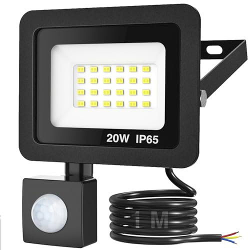 kolpop Led Strahler mit Bewegungsmelder Außen, 20W 2000LM Led Fluter mit Bewegungsmelder 6500K Kaltweiß Superhell Scheinwerfer IP65 Wasserdicht Aussenstrahler mit Bewegungsmelder für Garten, Garage