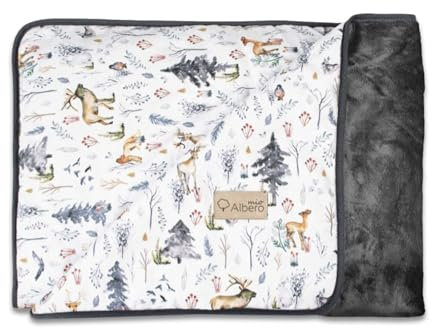 Albero Mio Plüschdecke | Größe 100x80 cm | Weiche und Flauschige Babydecke | 100% Baumwolle, Plüsch - 100% Polyester | Doppelseitig | Für Kinderbett, Kinderwagen, zum Schlafen | Skandinavischer Wald