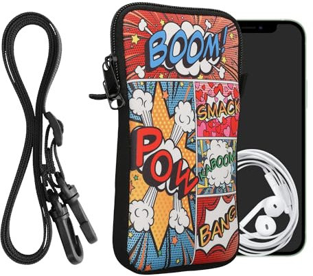 kwmobile Custodia in Neoprene con Zip per Smartphone - Portacellulare a Tracolla - Porta Cellulare da Collo Universale - Cover Borsa Telefono Pop Art