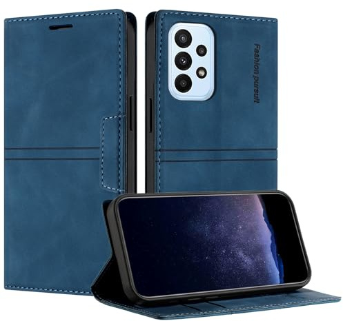 TOUCASA Handyhülle für Samsung Galaxy A72 4G/5G, PU Leder Brieftasche Flip Stoßfest Hülle, mit [Kartenfächer] [Magnetverschluss] [Ständer] Kompatibel mit Samsung A72 4G (Blau)