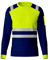 Mens Hi Vis High Visibility Reflective Tape Safety Contrast Long Full Sleeves Shirt Workwear Tee Tshirt Top Yellow Navy