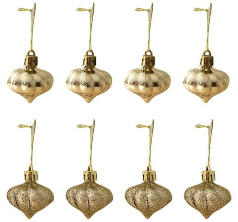 FeiliandaJJ 8 PCS Christbaumanhänger Zwiebel für Weihnachtsbaum, Weihnachten Baumschmuck, Christbaumschmuck Anhängen, Weihnachtskugeln für Weihnachtsdeko (Gold)