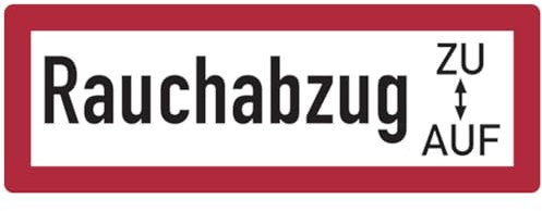 Dreifke® Aufkleber Feuerwehrschild, Rauchabzug ZU/AUF - DIN 4066 | 210x74 mm, 1 Stk