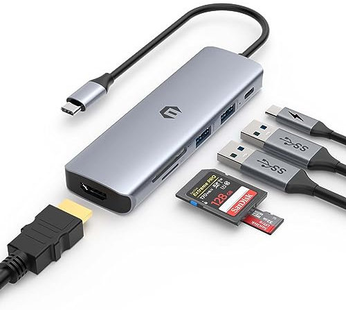 USB C Hub, SUTOUG USB C Adapter for MacBook Pro/Air iPad Pro 6 in 1 with 4K HDMI Output, 100W PD Port, 2 USB 3.0, SD/TF Card Slot, USB C Docking for Dell and Other Typc-C laptops