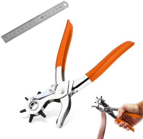 Pinza Fustellatrice per Cinture,Pinza Buca Cinture,Pinza Buchi Cintura,Foratrice per Cinture,Pinza Fustellatrice con 6 Fori Intercambiabili Foratrice di Pelle Cuoio,Carte,Cinturini Orologi,Cartone