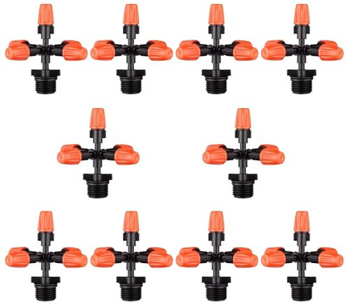 Aspersor de jardín, 10 uds., rociadores de atomización Cruzada de 360 Grados y 6mm con Conectores de Rosca Macho de 1/2 Pulgadas, boquillas de nebulización de refrigeración for riego de jardín