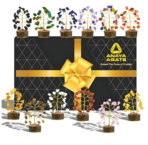 ANAYA AGATE Crystal Tree Set of 12 Unique Birthday Gifts for Women, Sister, Mom, Home Office Decor, Shelf Desk Decor for Positive Energy, Good Luck, Money, Reiki Healing, Chakra Tree of Life Gift Sets