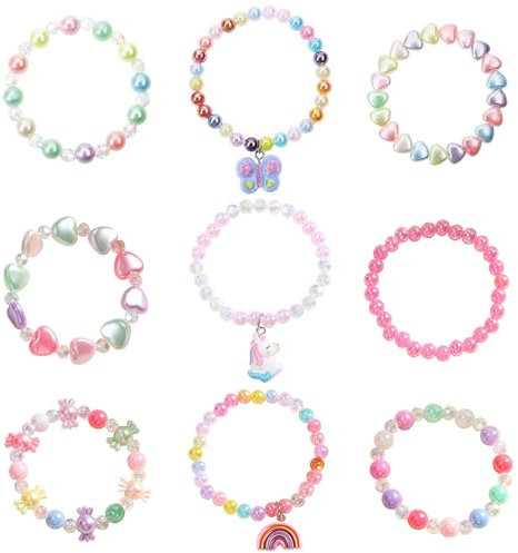Acxilexy 9 Stück Bunte Armband Kinder, Bunte Kinderschmuck, Buntes Regenbogen Einhorn Schmetterlings Armband, Mädchen Kinderschmuck, Kinder Schmuck für Mädchen Geburtstagsfeier Gefälligkeiten