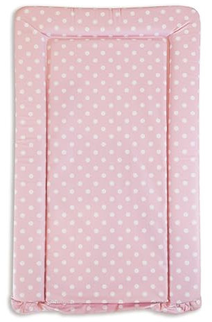 KATY Matelas à langer imperméable avec bords surélevés pour bébé fille Rose à pois blancs